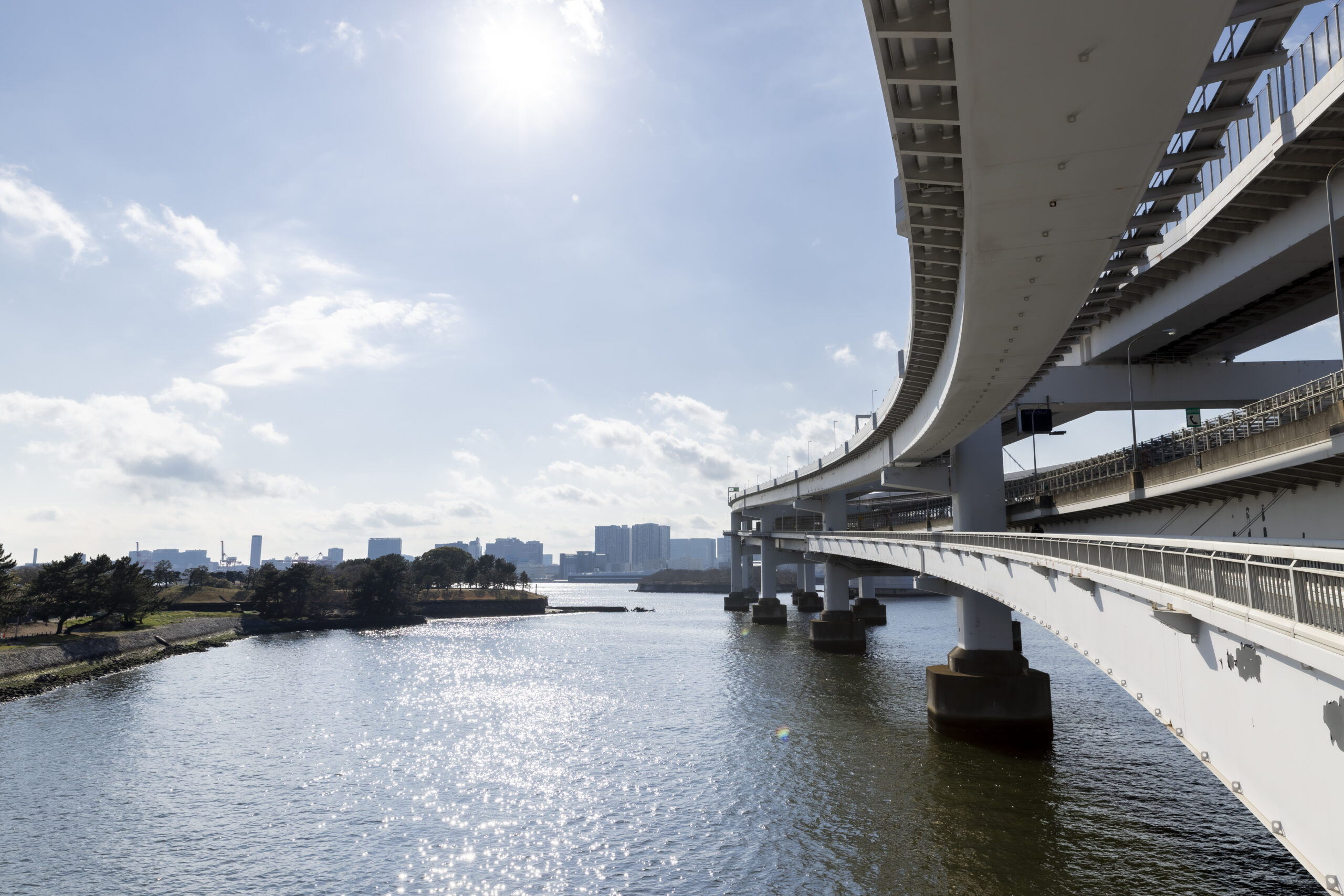 レインボーブリッジ遊歩道から望む台場公園（第三台場）